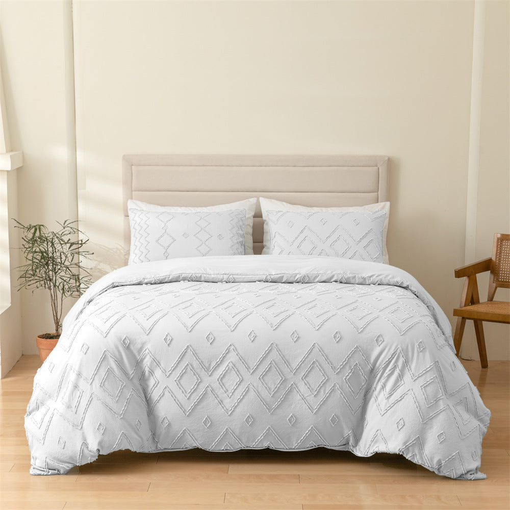 3-Piece Diamond Cut Flower Duvet Cover and Pillowcase Set - Calm Cloud Bedding